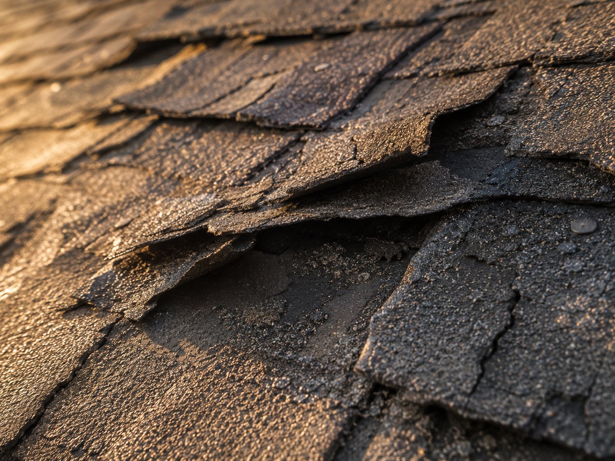 Macro close-up of new architectural shingle texture showing tight, even courses and clean granular surface